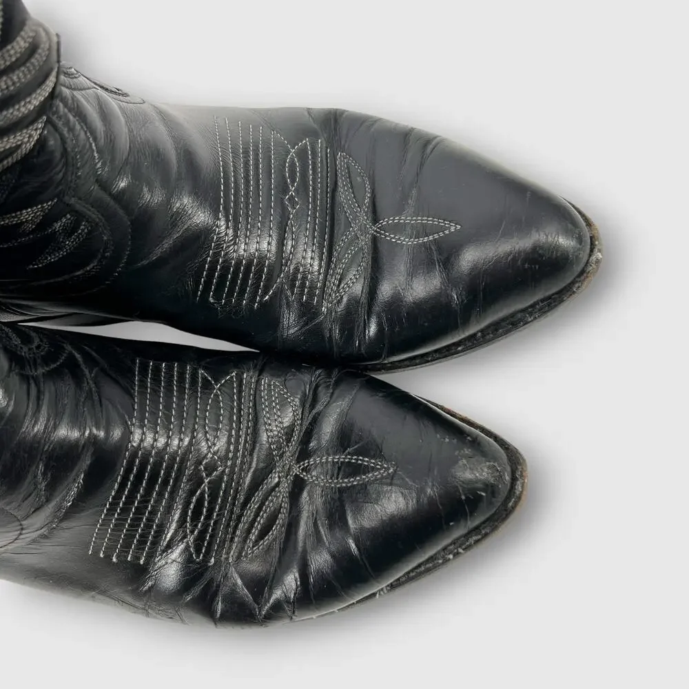 Vintage Cowtown Black Leather Western Cowboy Boots Men’s 9D Handmade USA